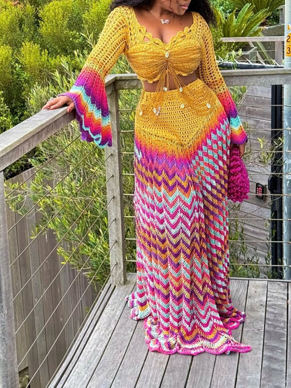 Beaded Crochet Two Pieces Dress