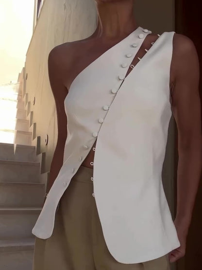 One Shoulder Button Top
