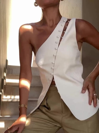 One Shoulder Button Top
