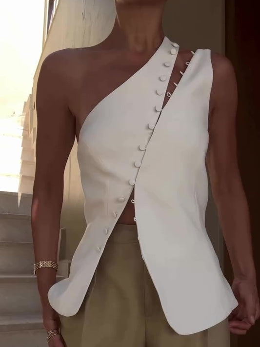 One Shoulder Button Top
