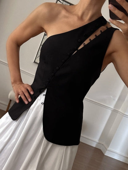 One Shoulder Button Top