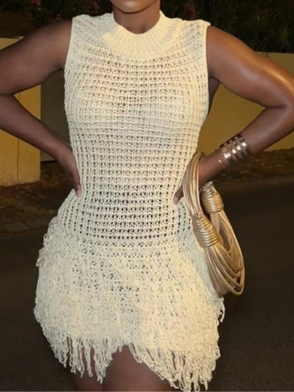 Fringed Checkered Knit Dress