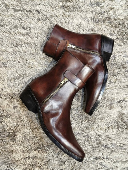 Men's Double Zip European Leather Boots