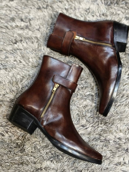 Men's Double Zip European Leather Boots
