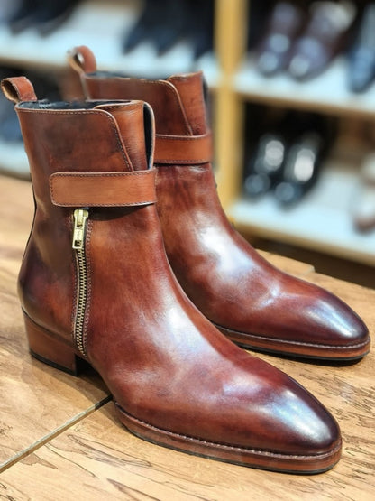 Men's Double Zip European Leather Boots