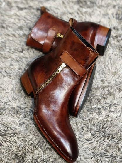 Men's Double Zip European Leather Boots
