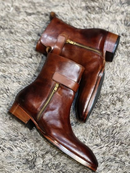 Men's Double Zip European Leather Boots