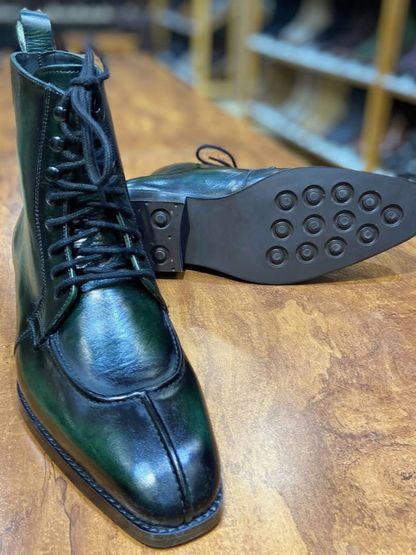 Men's Lace-up Pointed Leather Boots