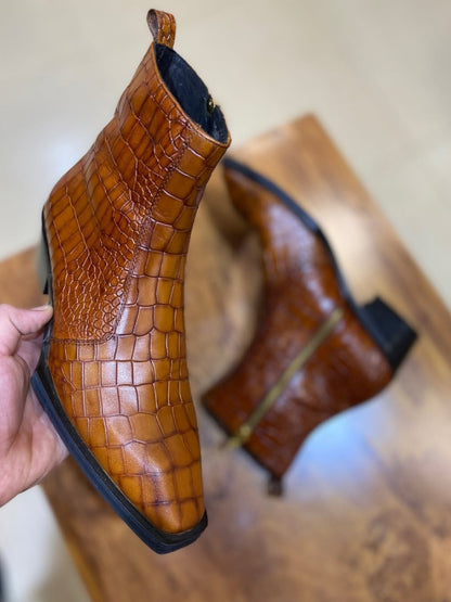 Men's Crocodile-print Chelsea Leather Boots