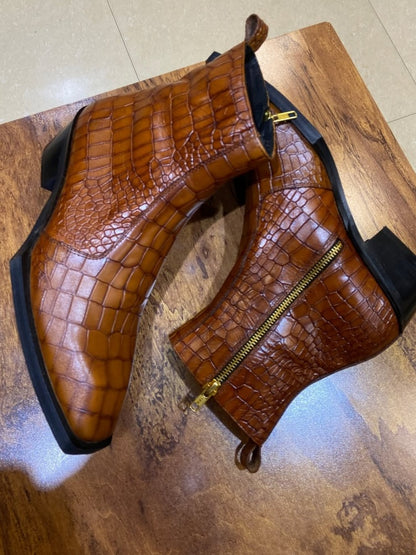 Men's Crocodile-print Chelsea Leather Boots