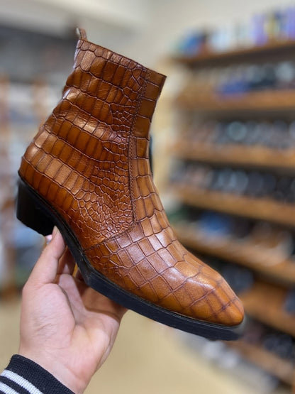Men's Crocodile-print Chelsea Leather Boots