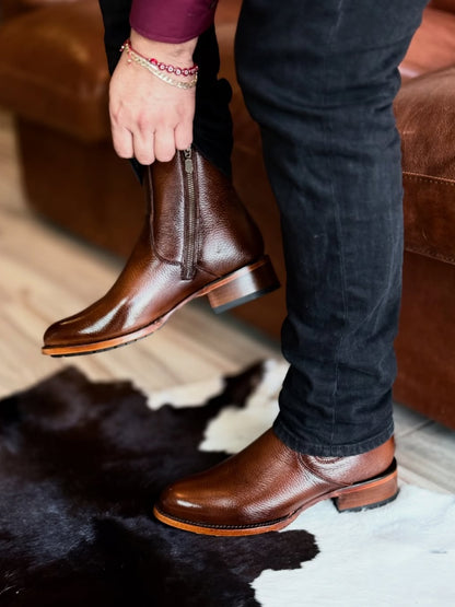 Men's Zipper Cowhide Boots