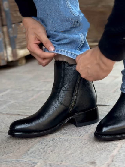 Men's Zipper Cowhide Boots