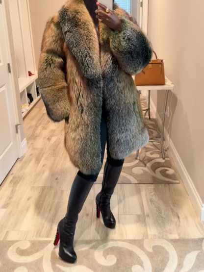 Eco-friendly Fox Fur Mid-length Coat