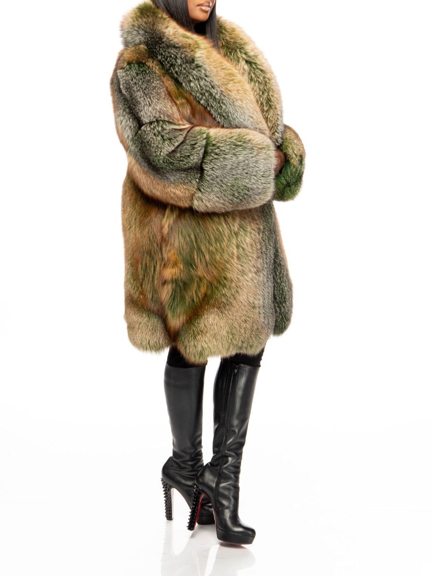 Eco-friendly Fox Fur Mid-length Coat