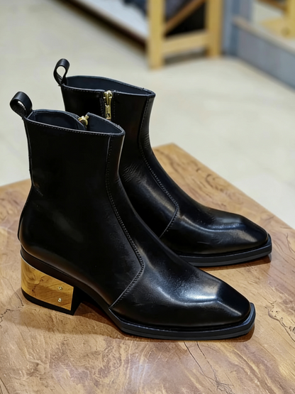Men's Luxury Gold Plate Leather Boots