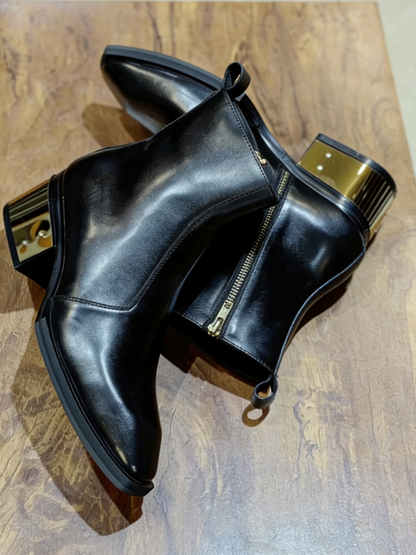 Men's Luxury Gold Plate Leather Boots