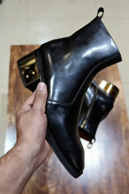 Men's Luxury Gold Plate Leather Boots