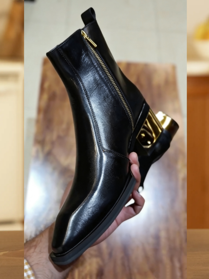 Men's Luxury Gold Plate Leather Boots