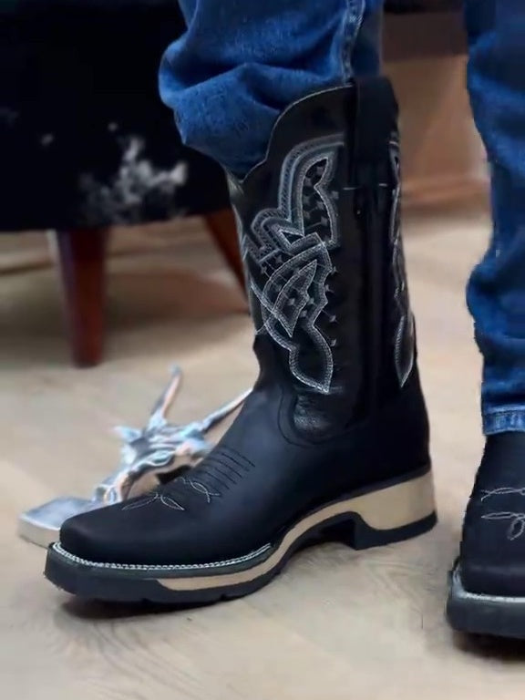 Retro High-top Embroidered Wide-toe Western Cowboy Boots