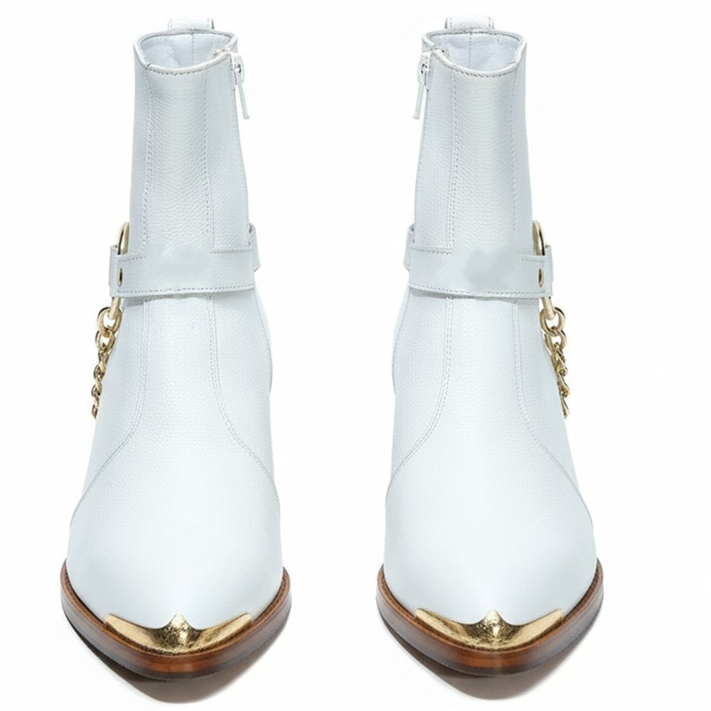 Men's White Leather Chelsea Boots