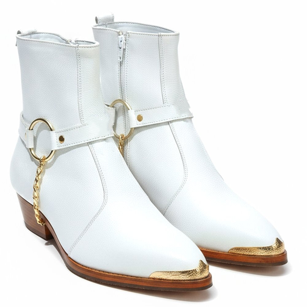 Men's White Leather Chelsea Boots