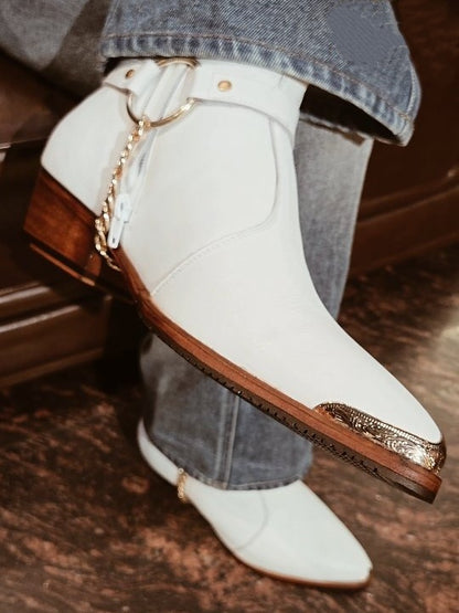 Men's White Leather Chelsea Boots