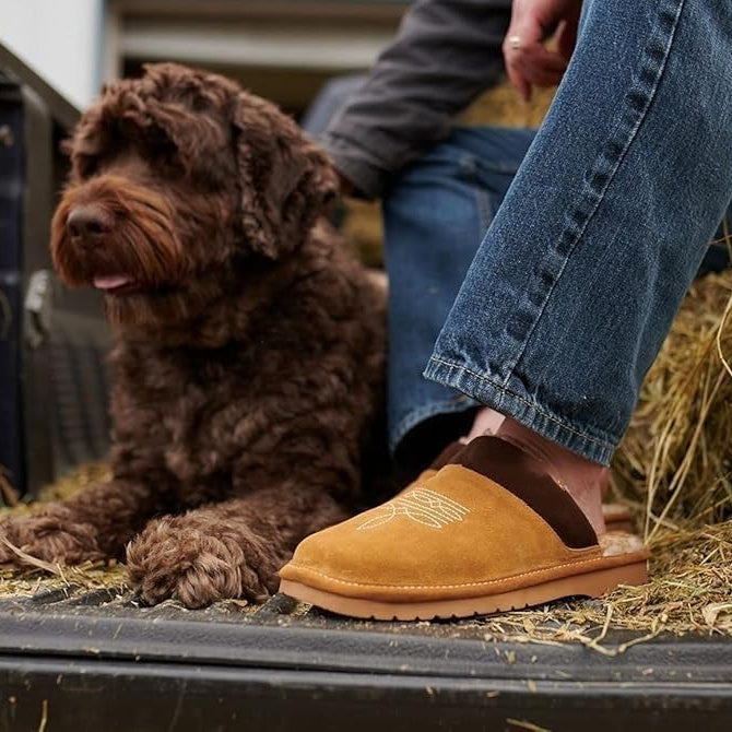 Men's Western Cowboy Suede Square Toe Slippers