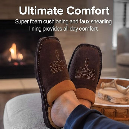Men's Western Cowboy Suede Square Toe Slippers