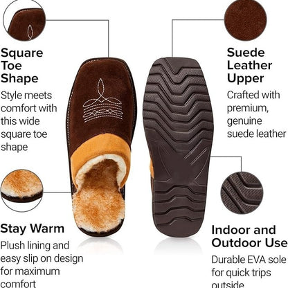 Men's Western Cowboy Suede Square Toe Slippers