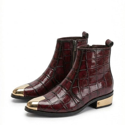 Men's Textured Patent Leather Golden Toe & Heel Chelsea Boots