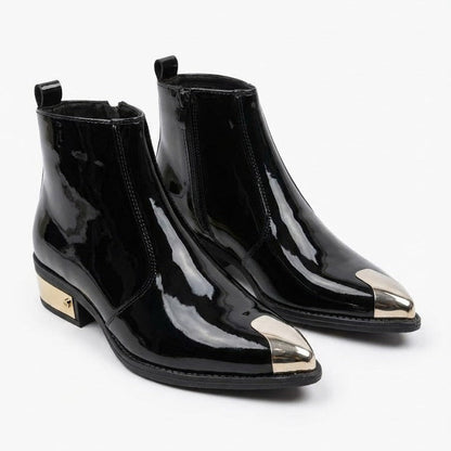 Men's Patent Leather Golden Toe & Heel Chelsea Boots