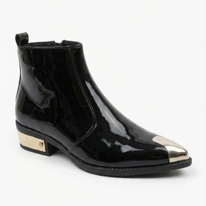Men's Patent Leather Golden Toe & Heel Chelsea Boots