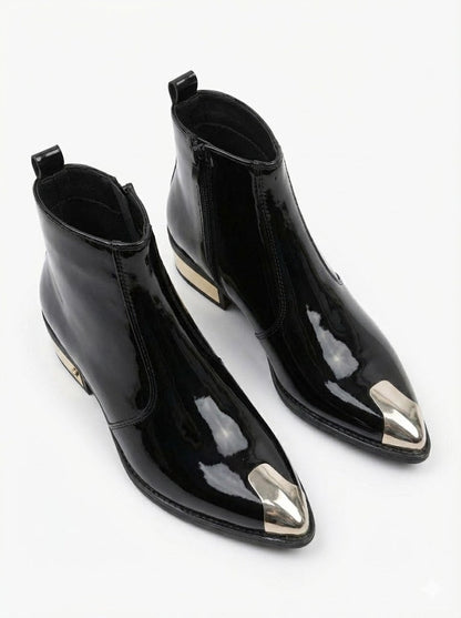Men's Patent Leather Golden Toe & Heel Chelsea Boots