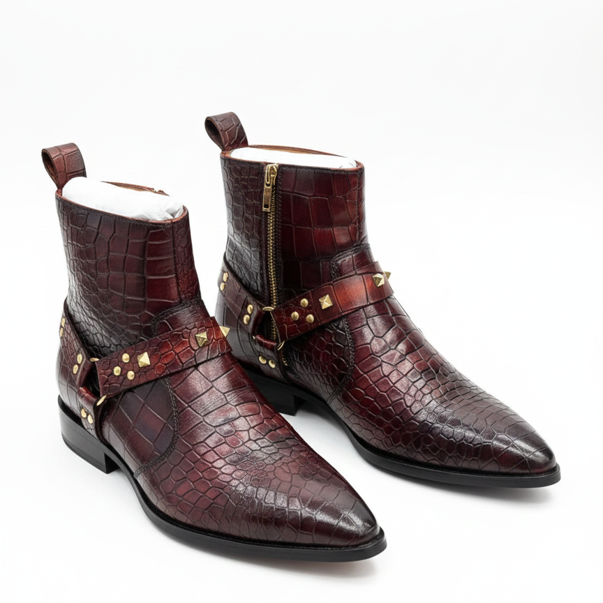 Men's Handcrafted Crocodile-embossed Leather Boots