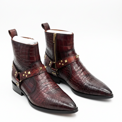 Men's Handcrafted Crocodile-embossed Leather Boots