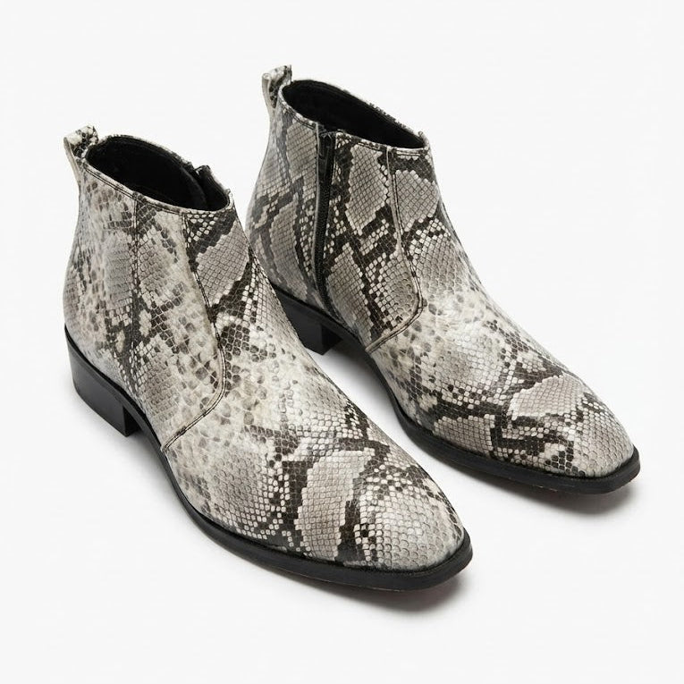 Men's Snakes Leather Design Chelsea Boots