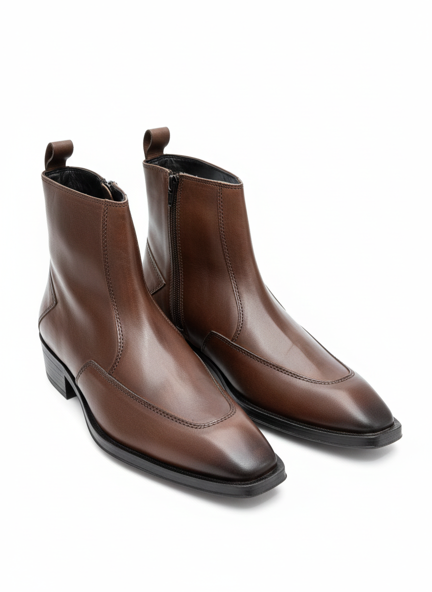 Men's Tapper Toe Cuban Heel Leather Chelsea Boots