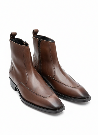 Men's Tapper Toe Cuban Heel Leather Chelsea Boots