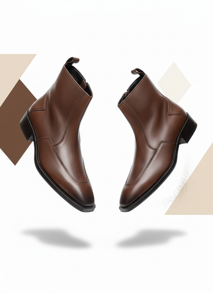 Men's Tapper Toe Cuban Heel Leather Chelsea Boots