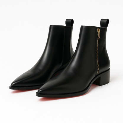 Men's Pointed Toe Cuban Heel Leather Chelsea Boots