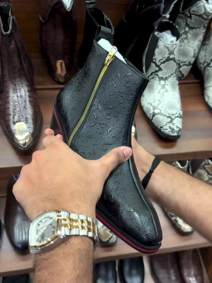 Men's Italian Leather Chelsea Boots With Both Side Chain