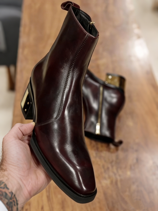 Men's Italian Gold Plate Leather Boots