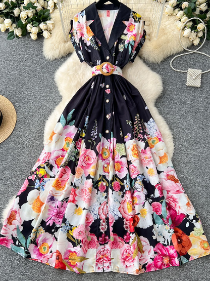 Demure Floral Midi Shirt Dress