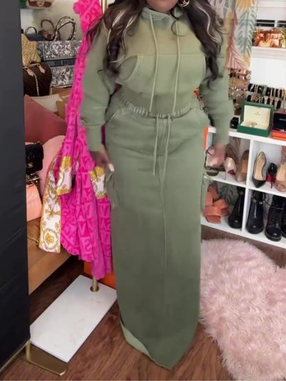 Fashionable Hoodie Cargo Skirt Set