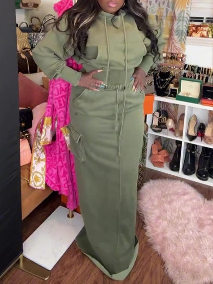 Fashionable Hoodie Cargo Skirt Set