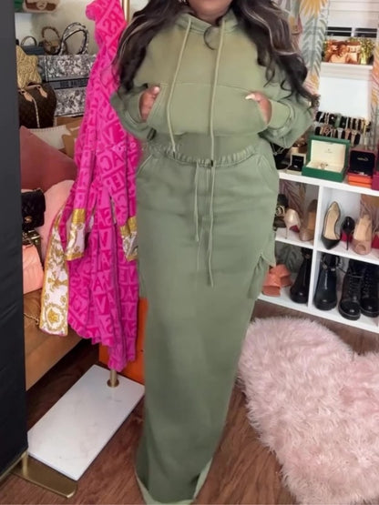 Fashionable Hoodie Cargo Skirt Set