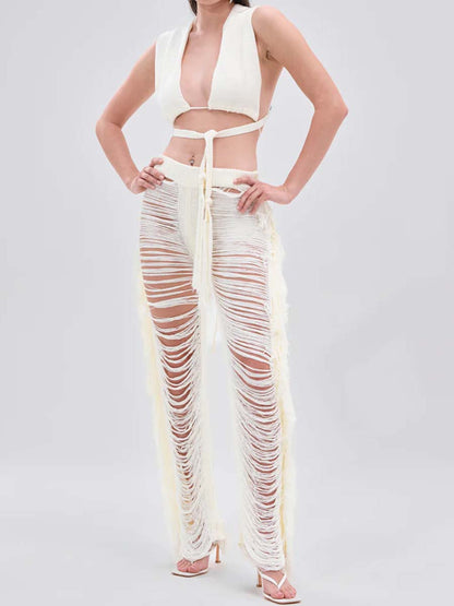 Sexy Fringed Knitted Two Pieces Set