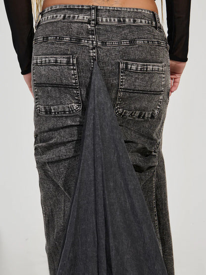 Denim Maxi Skirt With Train