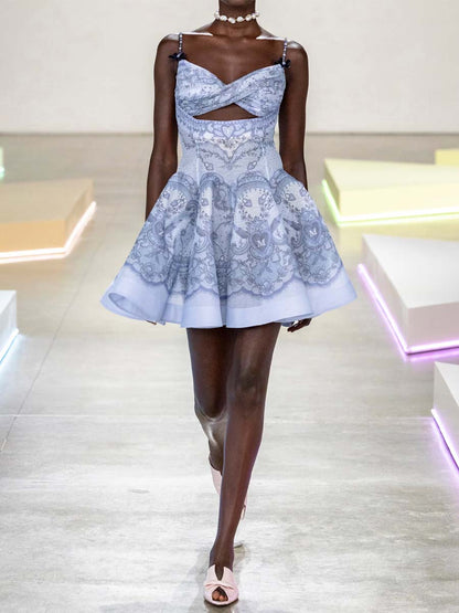 Cut Out Printed Sling Dress